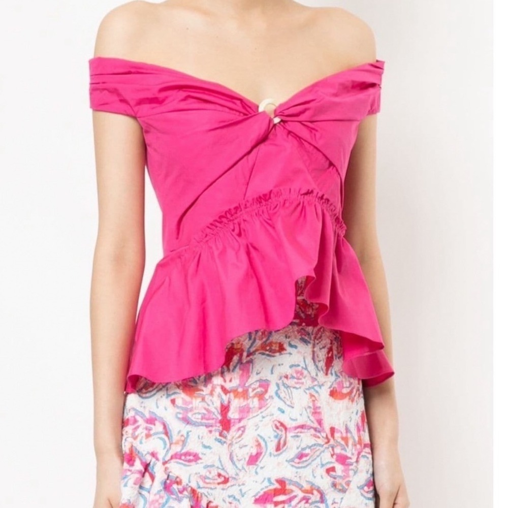 Peter Pilotto Pink Off Shoulder Peplum Top Ring Detail Fuchsia Sz 8 NWT Barbie
